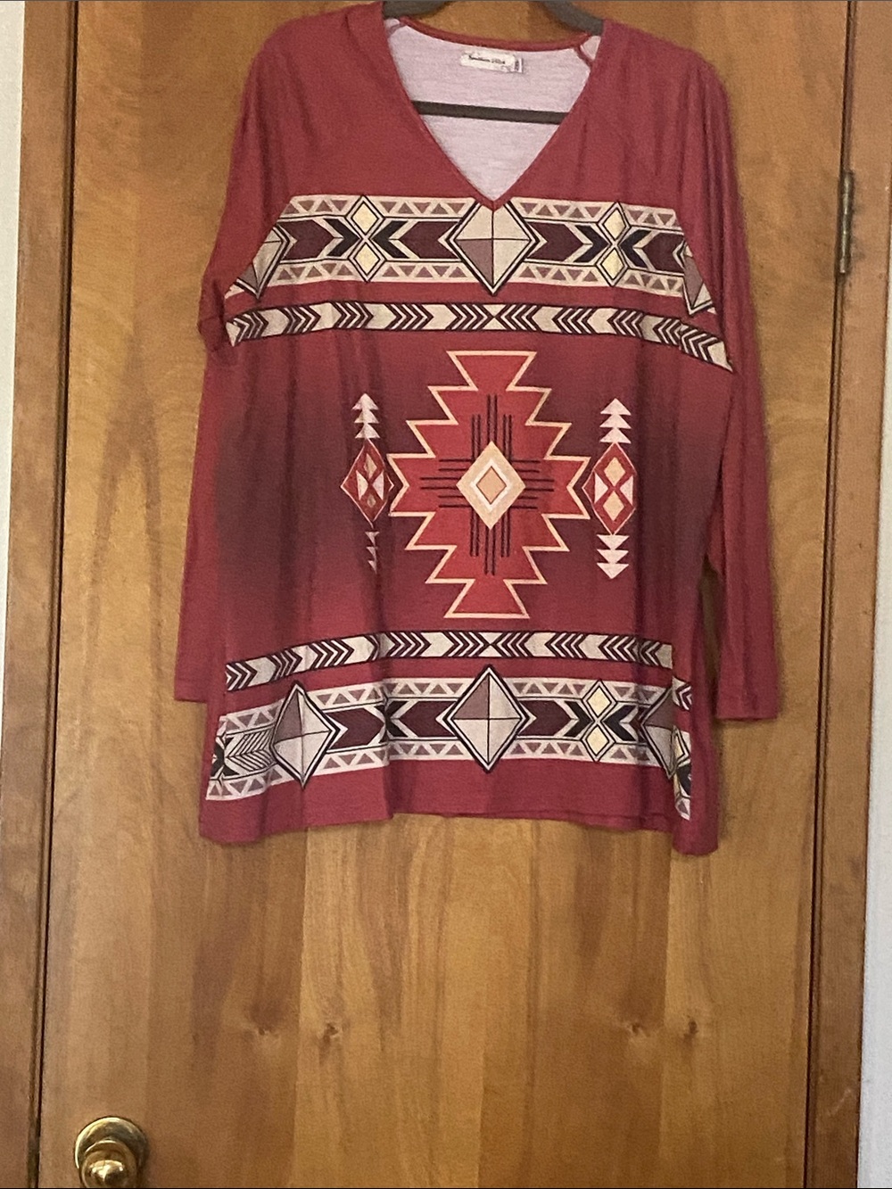 Women's Rust Aztec V-Neck Long Sleeve Tunic